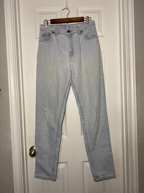 ⁠Vtg 90s Levis 950 Orange Tab Jeans Womens 11 Long Made in USA Distressed Light
